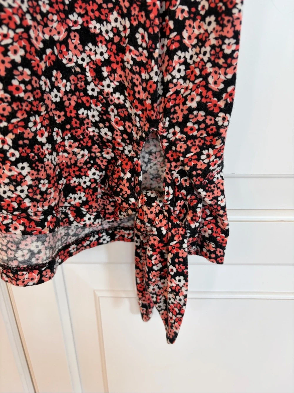 Michael Kors Black and Coral Floral Short-puff Sleeve Top large